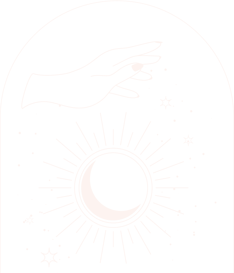 Composición de mano, luna y estrellas