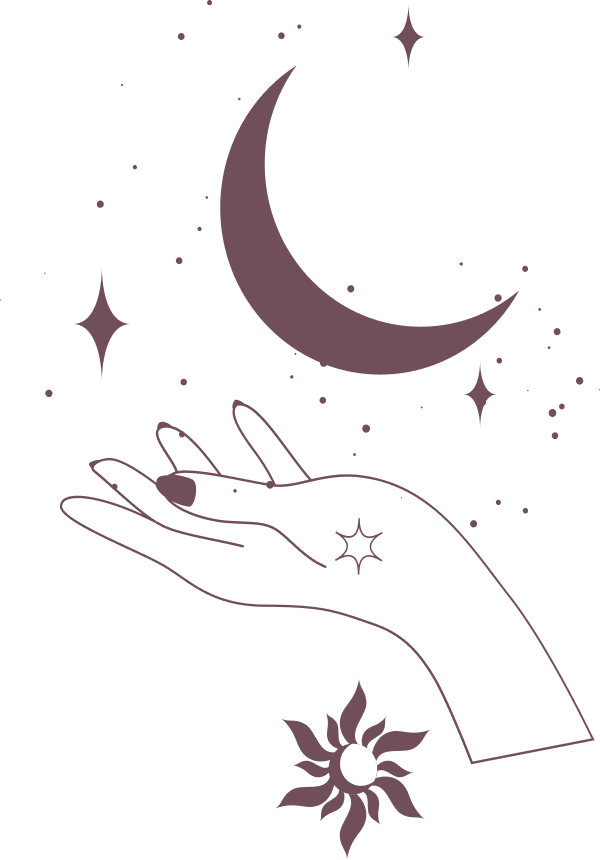 composición de mano con luna y estrellas
