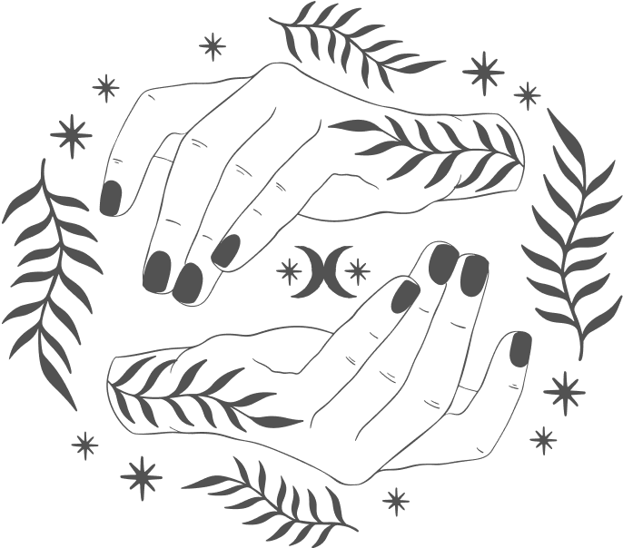 composición de manos, ramas y estrellas